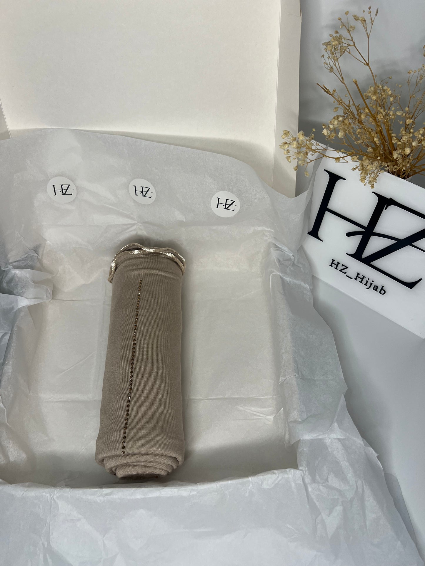 Hijab Jersey Luxury Strass Cappucino