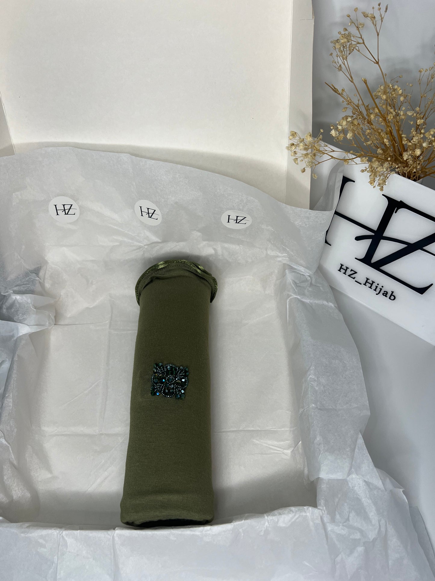 Hijab Jersey Luxury Cristal Vert Kaki