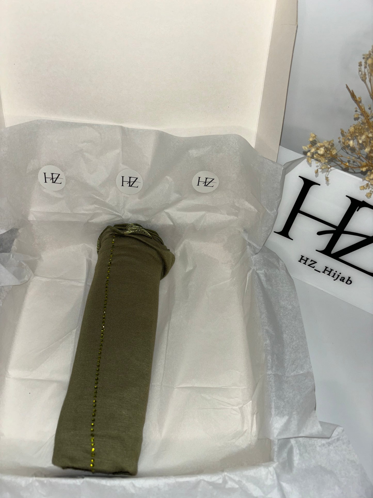 Hijab Jersey Luxury Strass Vert Kaki