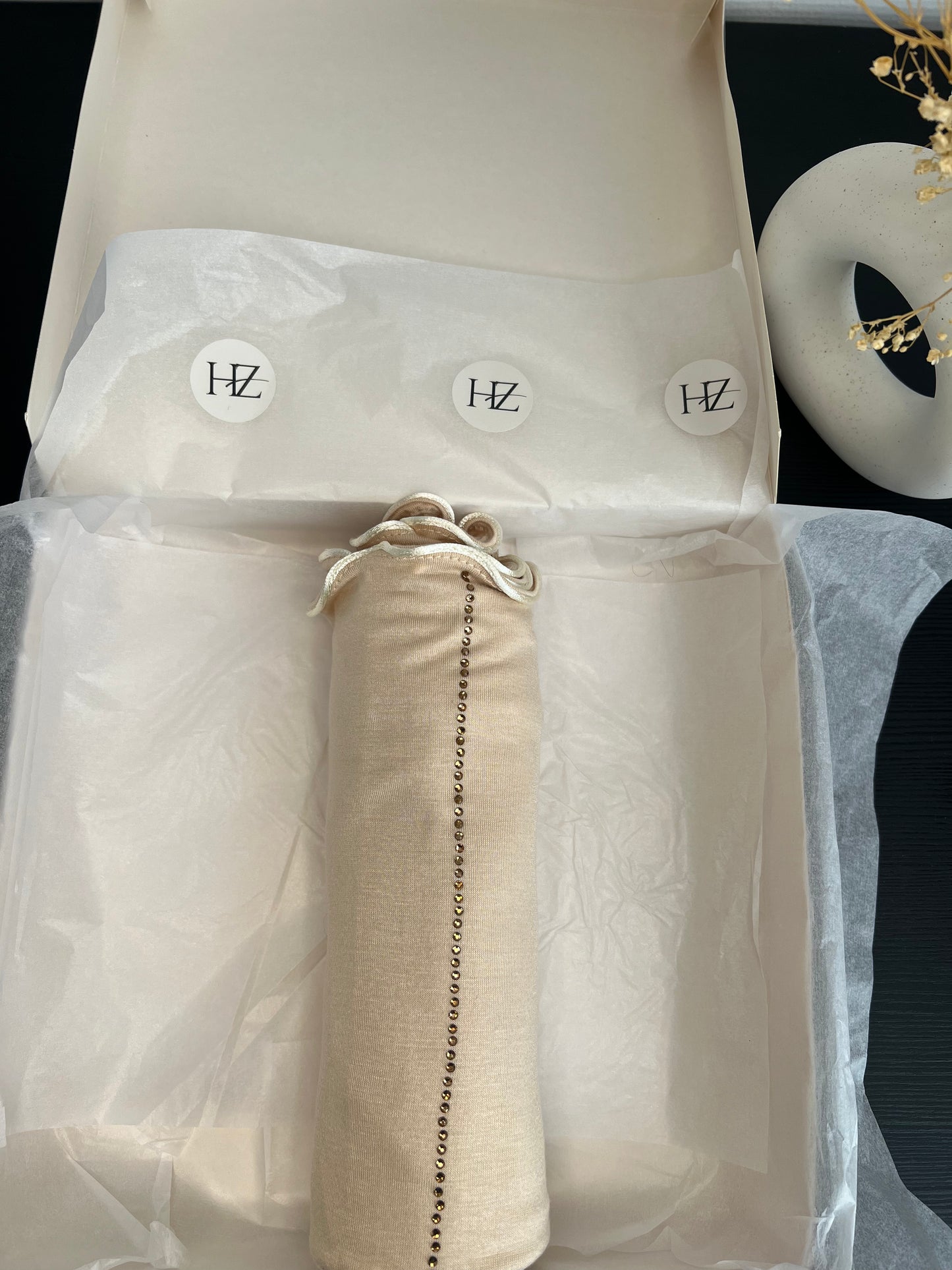 Hijab Jersey Luxury Strass Crème