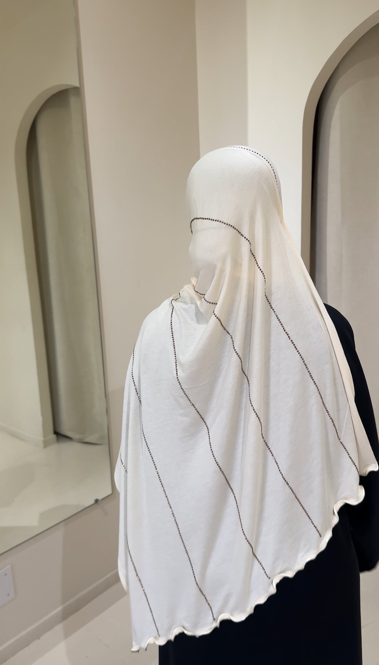 Hijab Jersey Luxury Strass Blanc Cassé