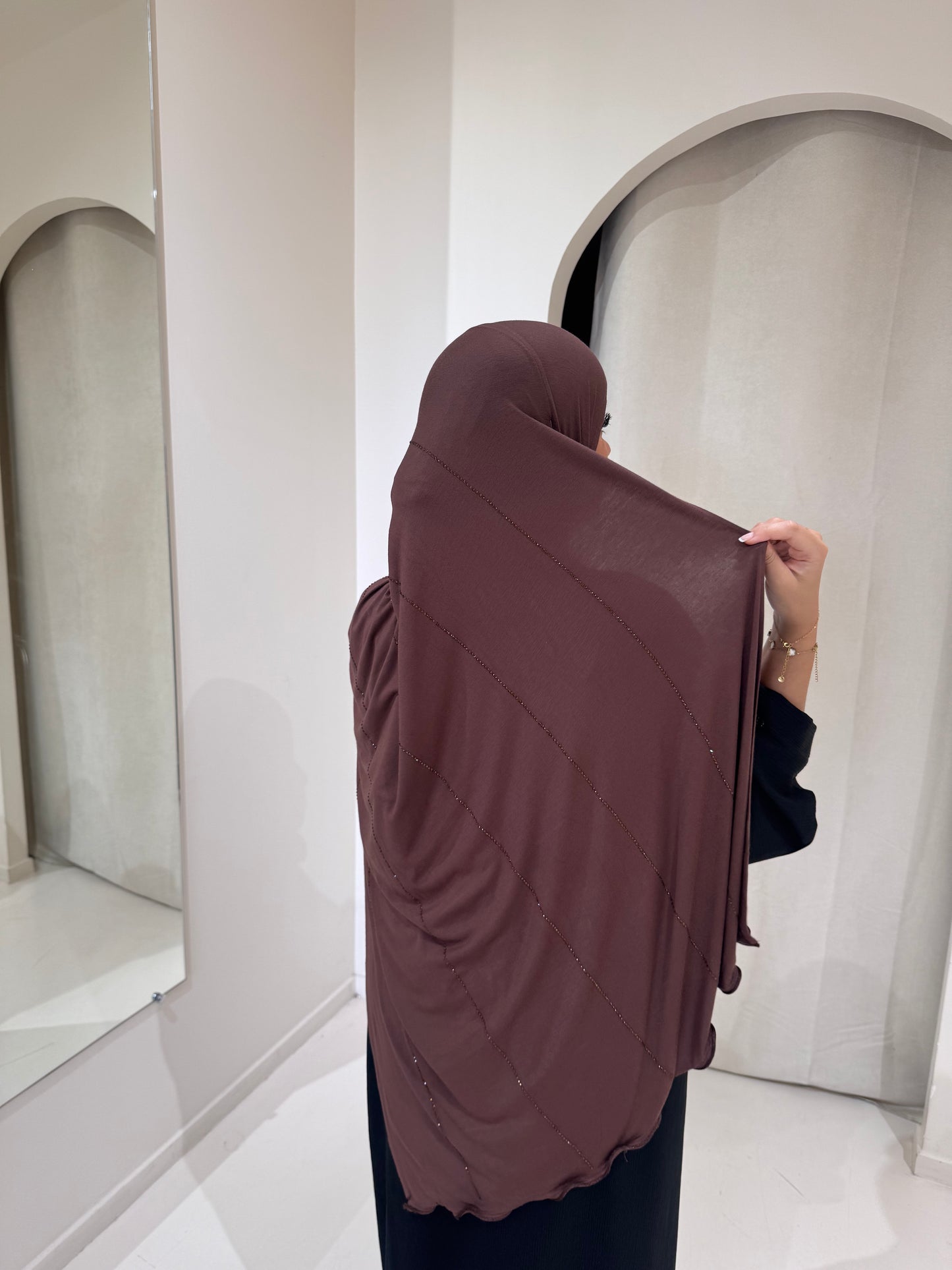 Hijab Jersey Luxury Strass Marron