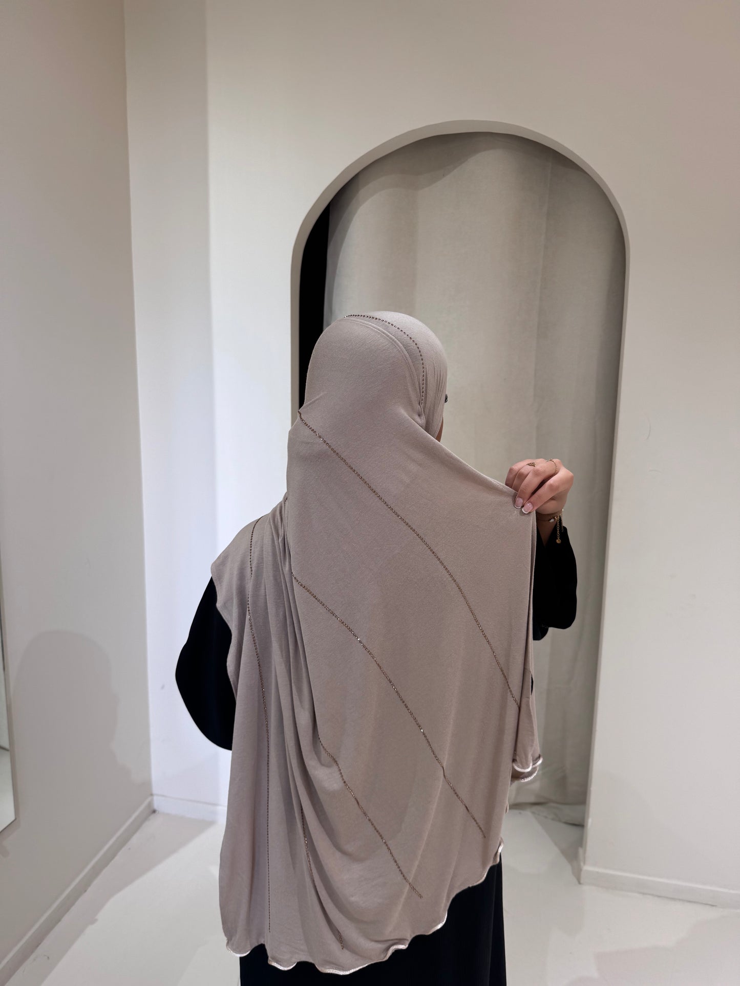 Hijab Jersey Luxury Strass Cappucino