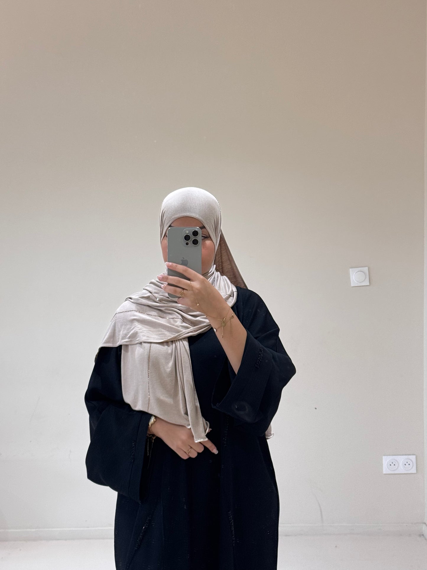 Hijab Jersey Luxury Strass Cappucino