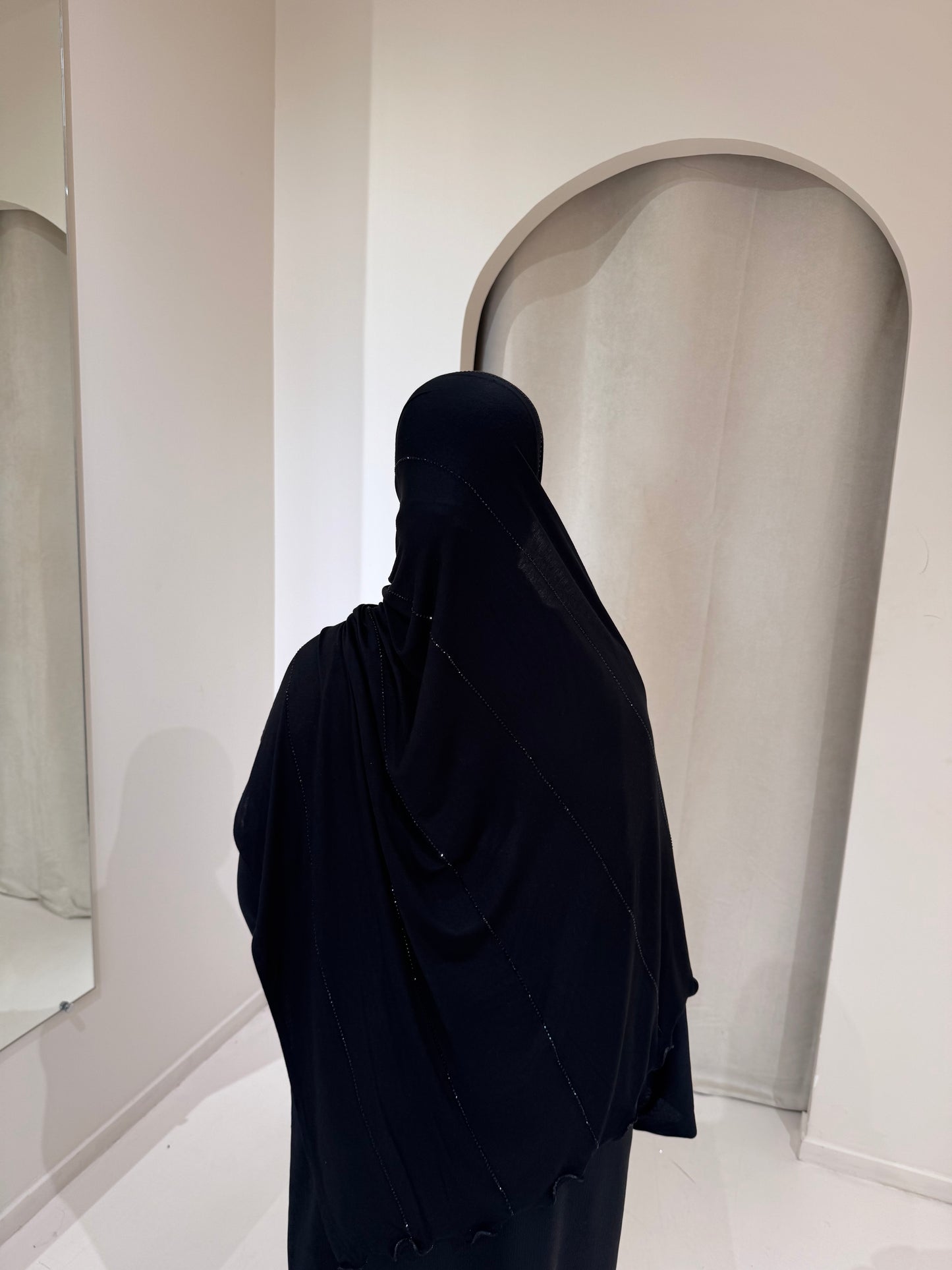 Hijab Jersey Luxury Rhinestones Black