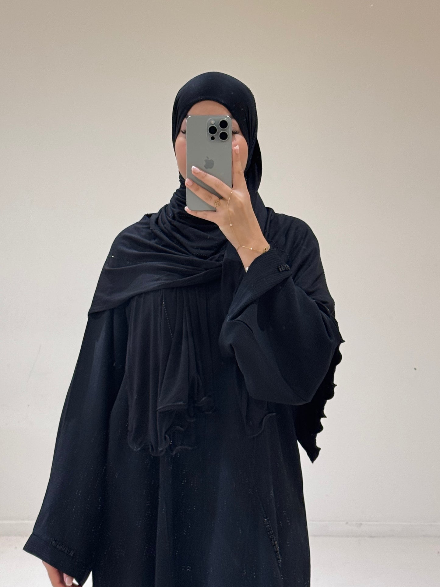 Hijab Jersey Luxury Rhinestones Black