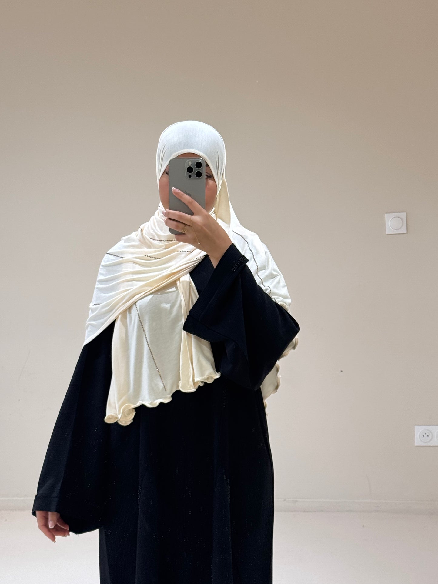 Hijab Jersey Luxury Strass Blanc Cassé