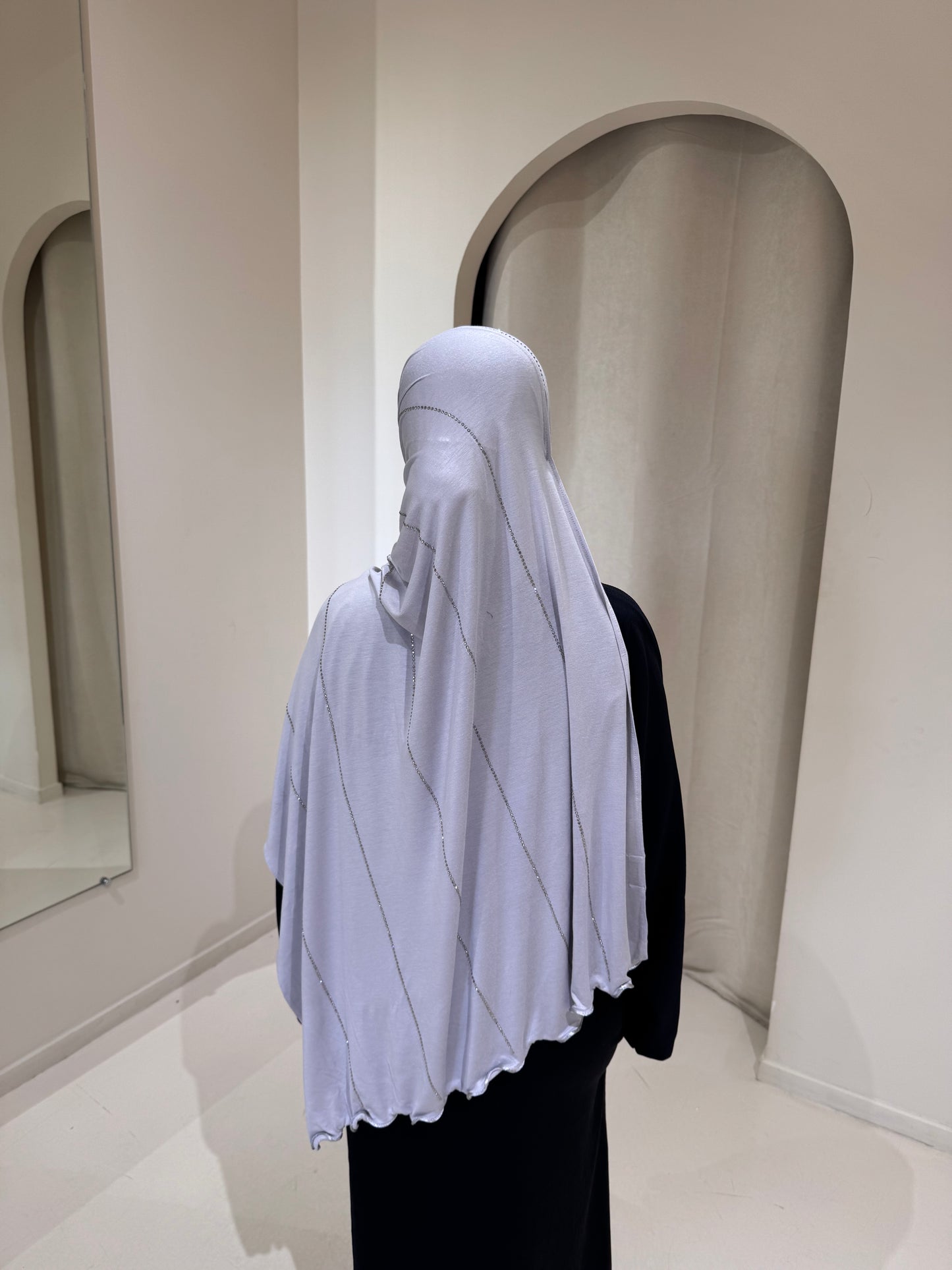 Hijab Jersey Luxury Strass Gris