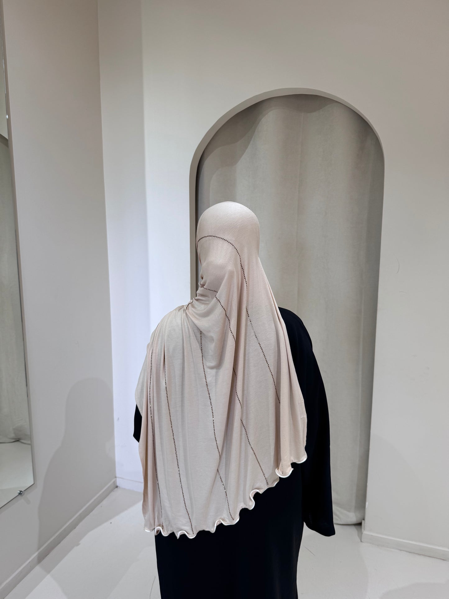 Hijab Jersey Luxury Strass Crème