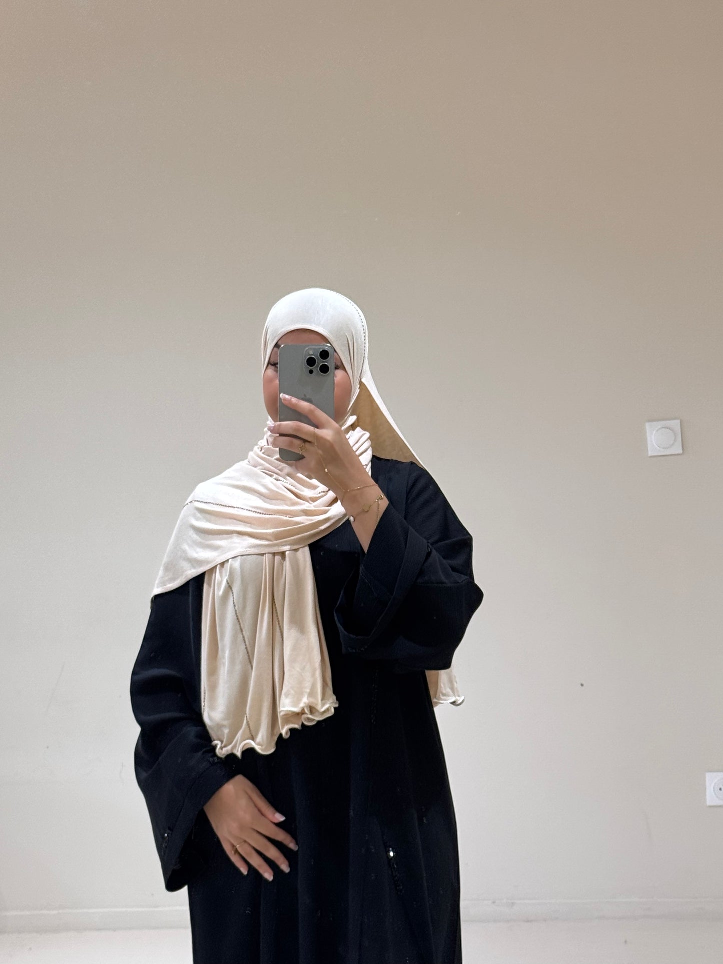 Hijab Jersey Luxury Strass Crème