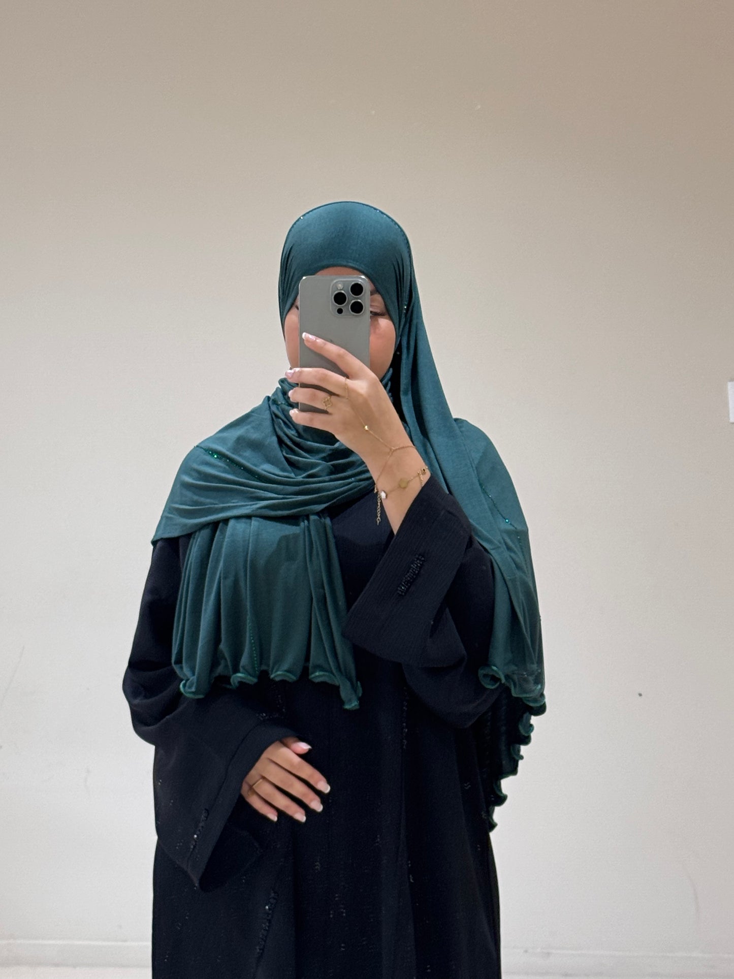 Hijab Jersey Luxury Strass Royal Green