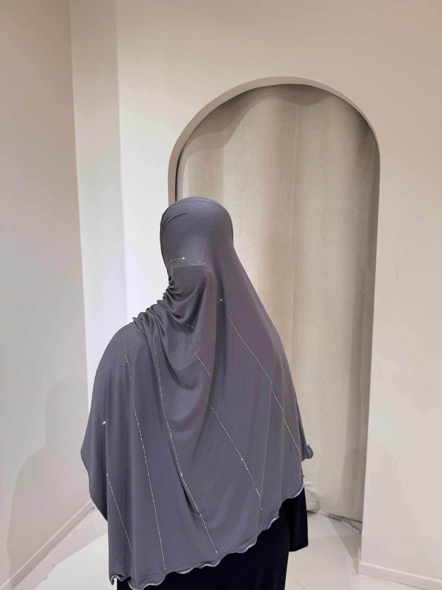 Hijab Jersey Luxury Strass Gris foncé