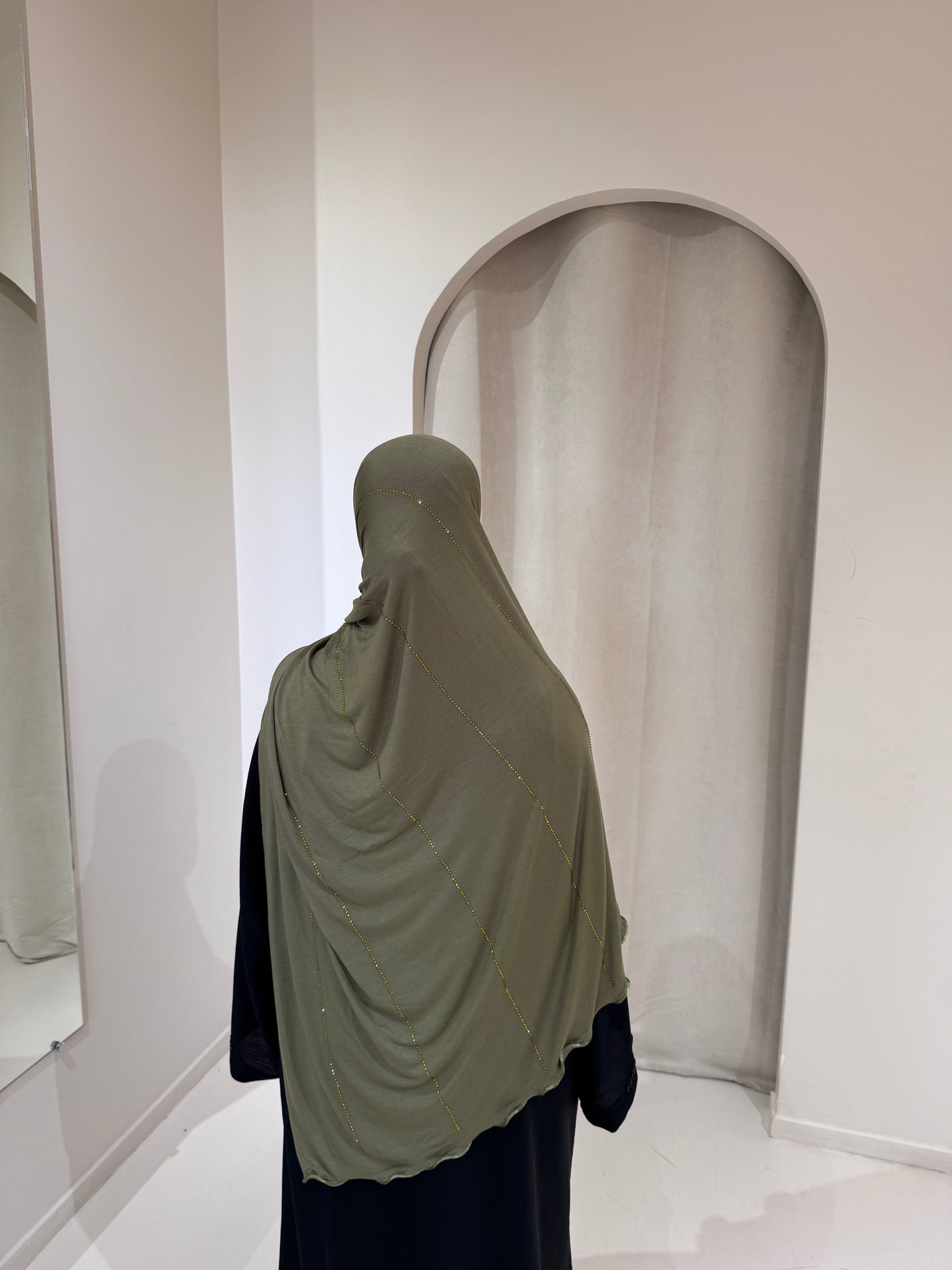 Hijab Jersey Luxury Strass Vert Kaki