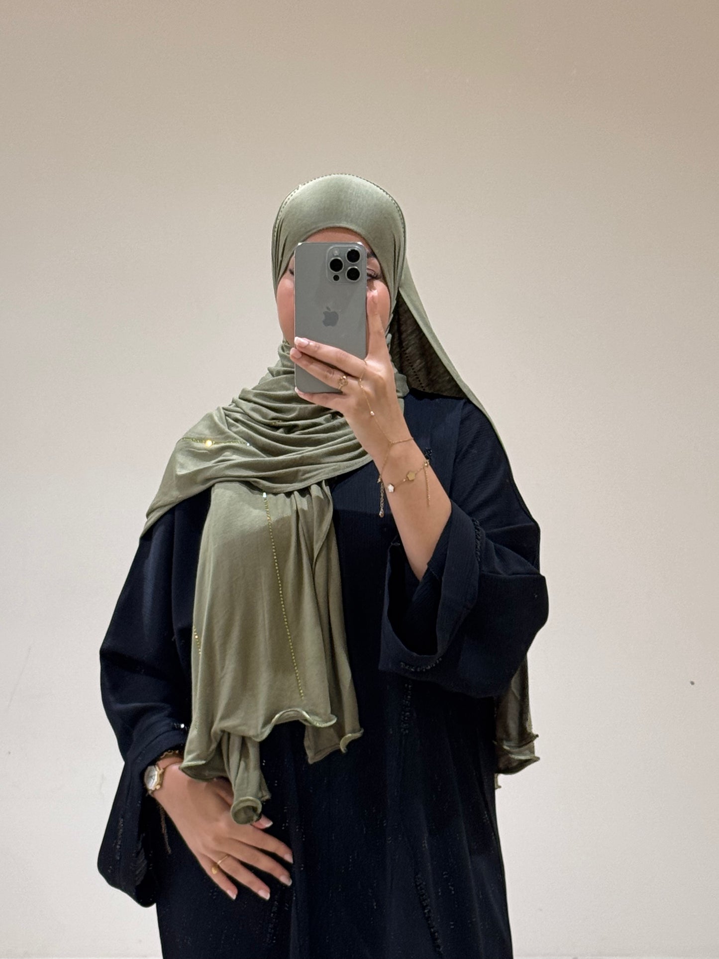 Hijab Jersey Luxury Strass Vert Kaki